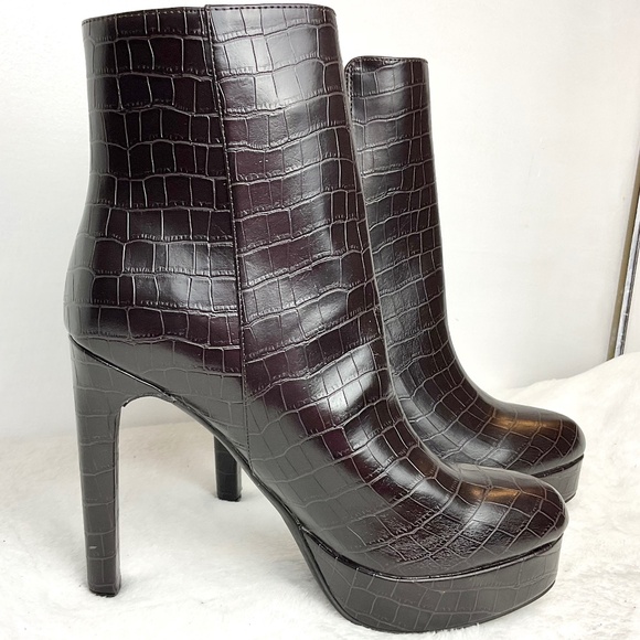 Guess Shoes - R GUESS Dark Brown Lapse Faux Leather Croc Stiletto High Heel Ankle Boot sz  8M